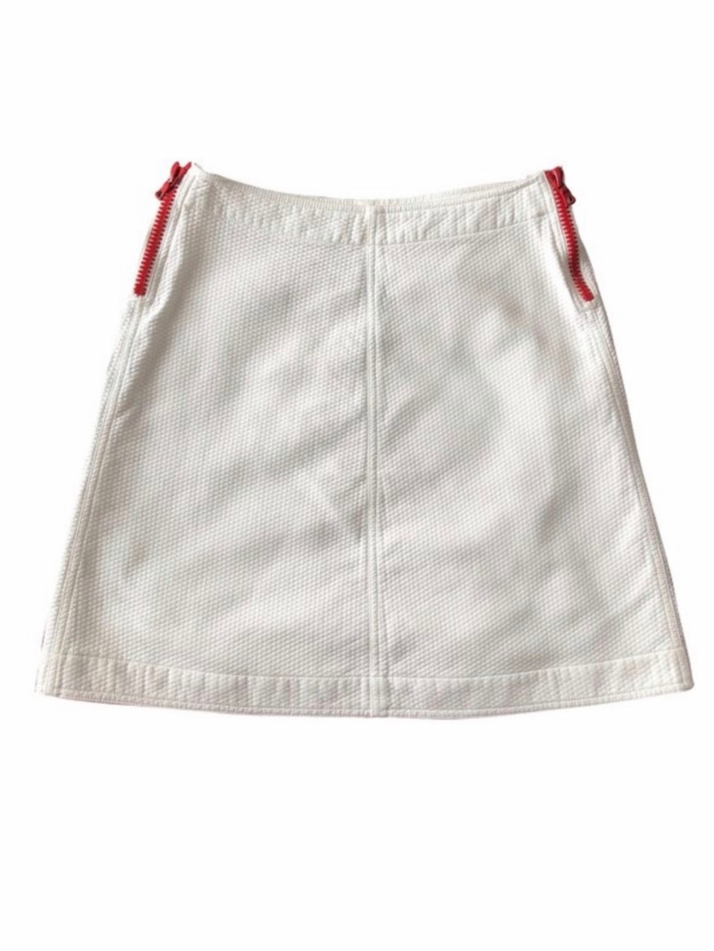 Courrèges Textured White Mini Skirt Red Zip Detail Size 6 / FR 38